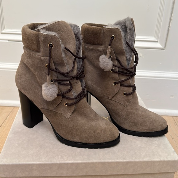 Jimmy Choo Taupe Suede Heeled Boots - Picture 5 of 7